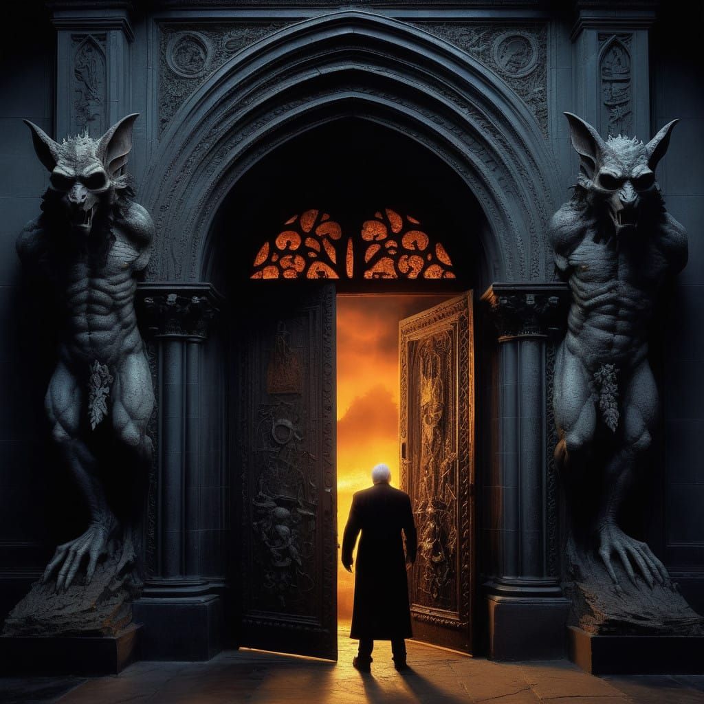 Gothic Titan Stands at the Threshold of Radiant Light