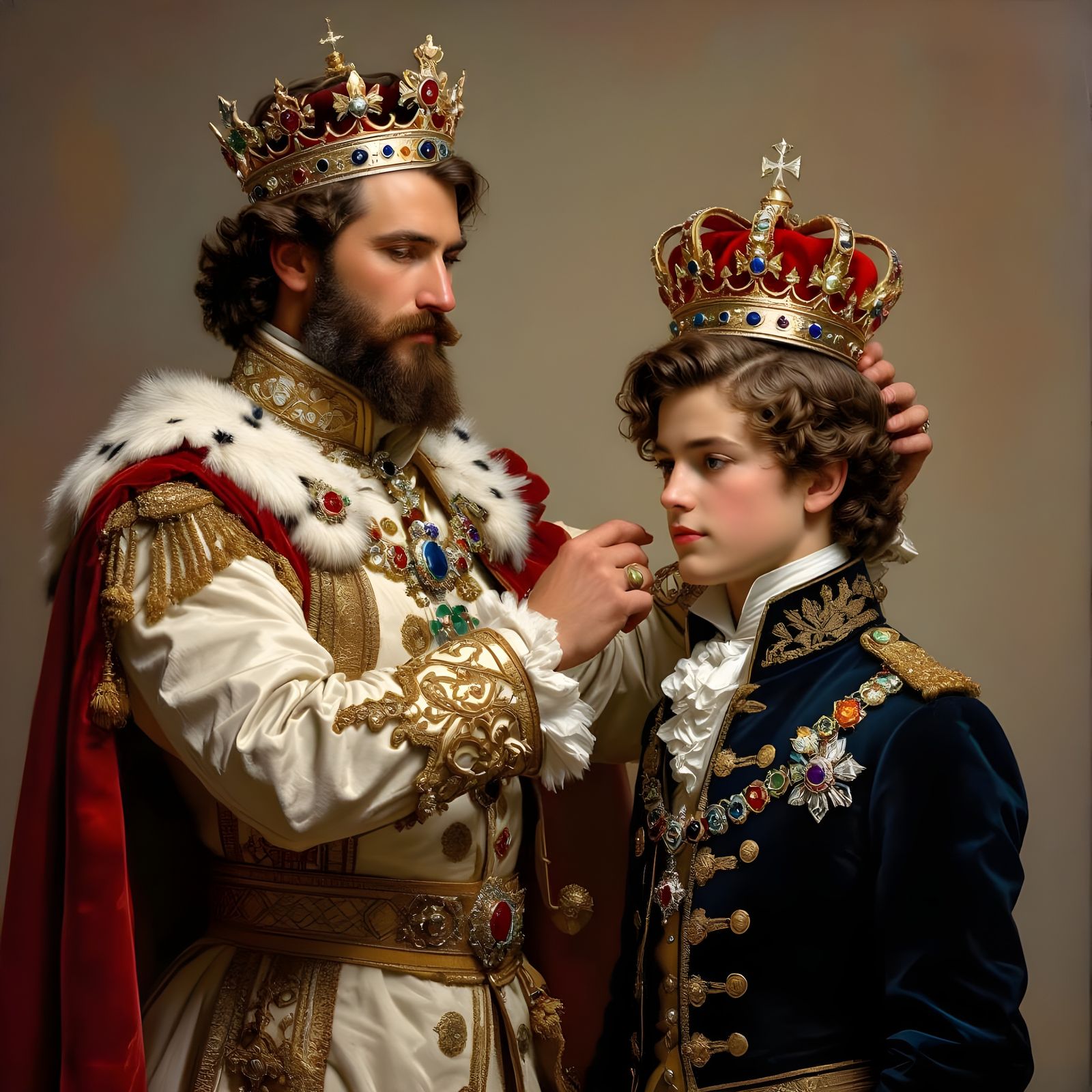 King Crowns Young Prince in Hyper-Realistic Painting