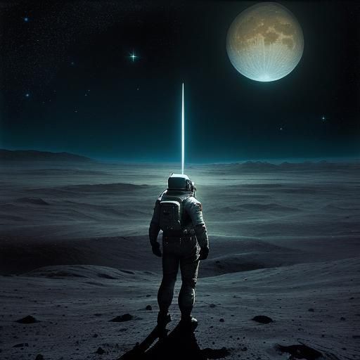 Astronaut on Lunar Surface in Sci-Fi Style