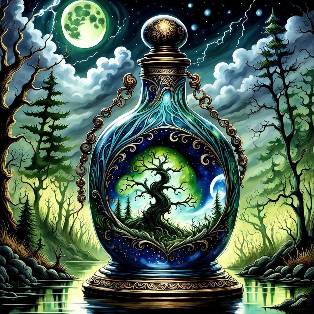 Eerie Poison Potion in a Burtonesque Swamp