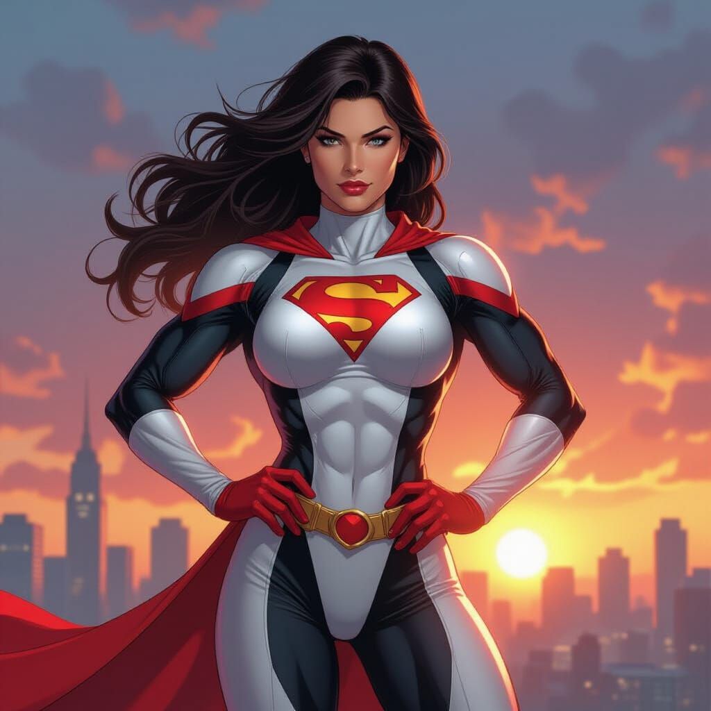 Dynamic Female Superhero in Comic Book Style