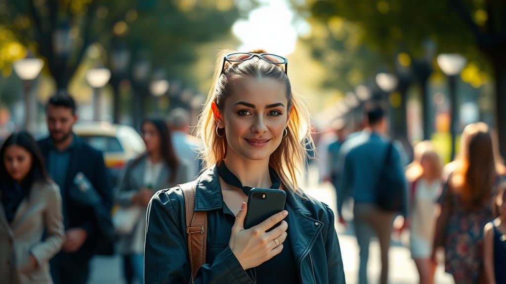 Woman Vlogging in Park with Bokeh Effect