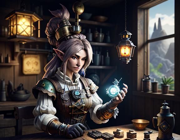 Gnome Repairs Automaton: 3D Game Cinematic Scene