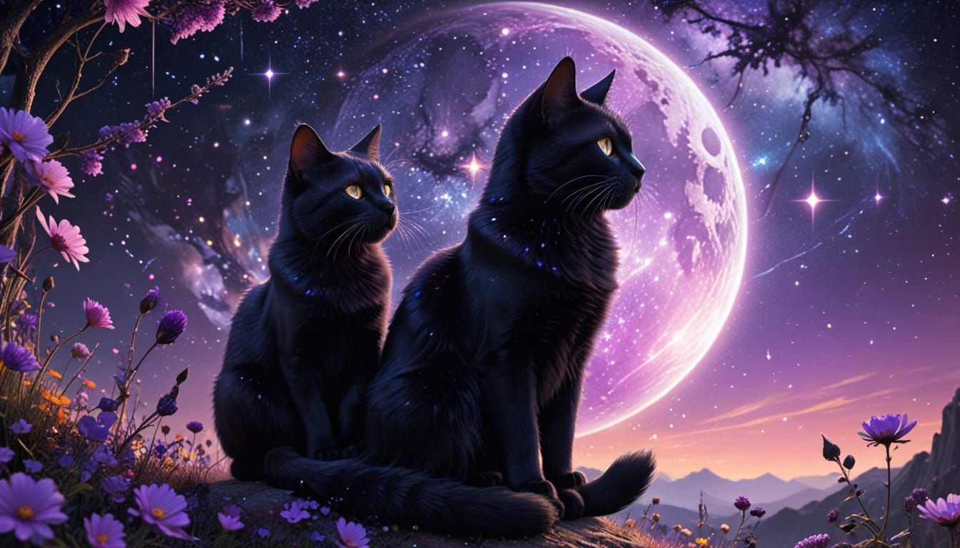 Cat and Mistress on Moon in Vibrant Sci-Fi Art