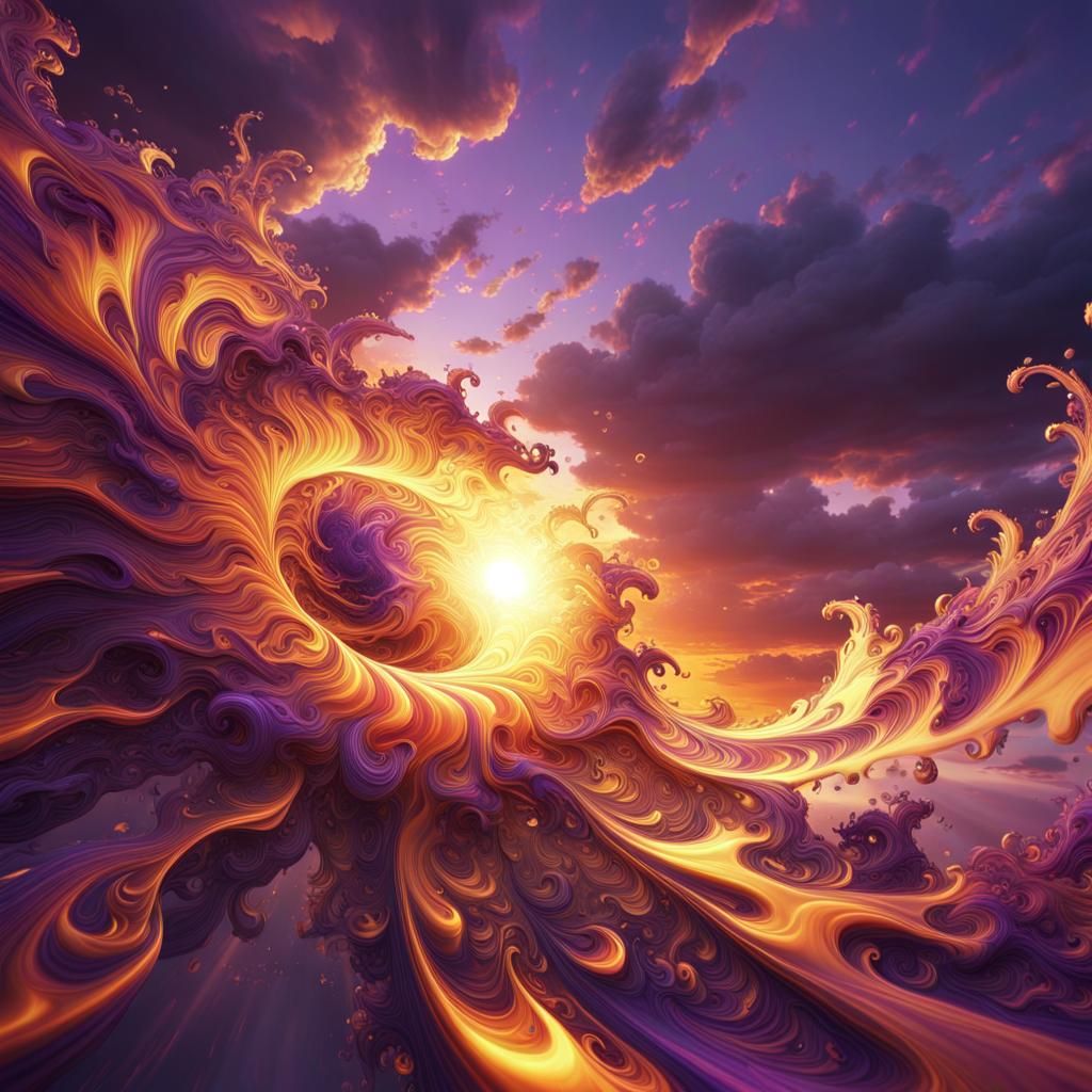 Spectacular Sunset Splash Art with Fractal Clouds