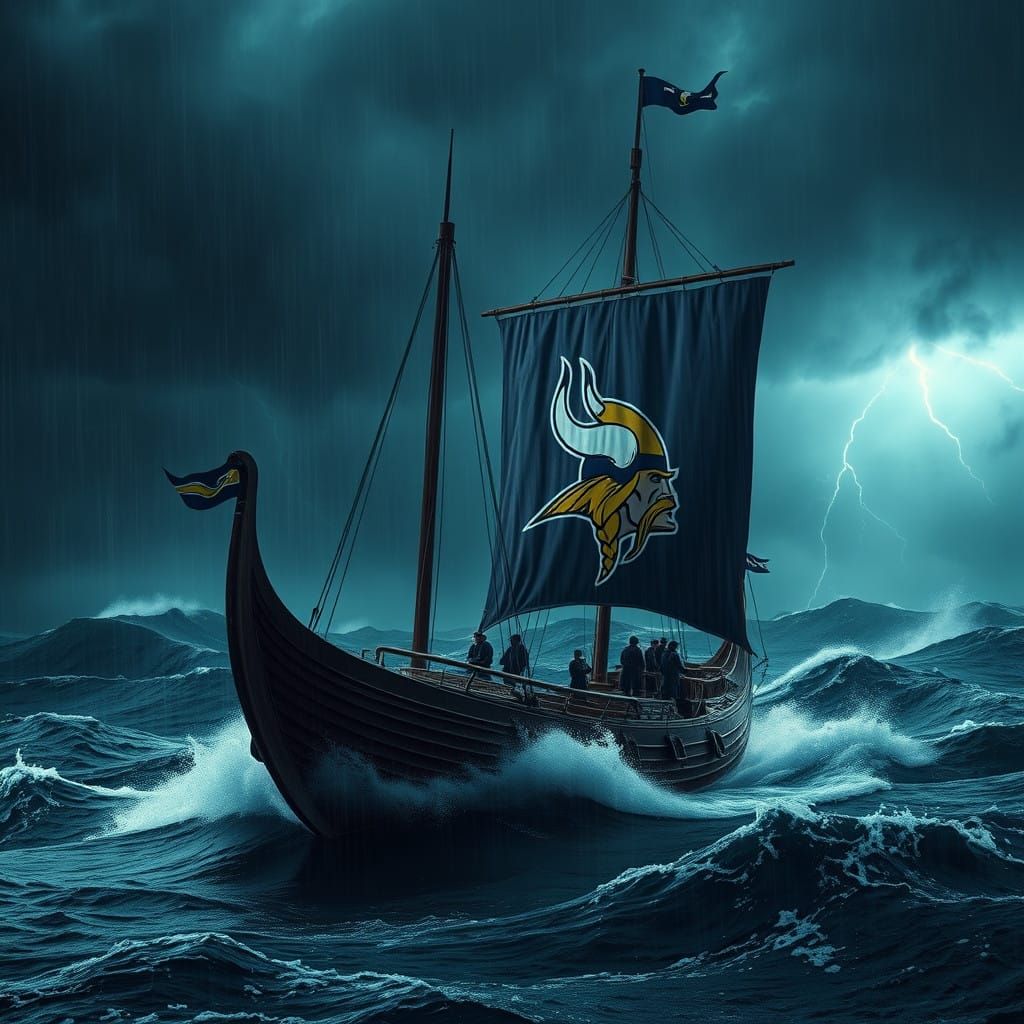 Mighty Viking Longship Battles Treacherous Stormy Seas