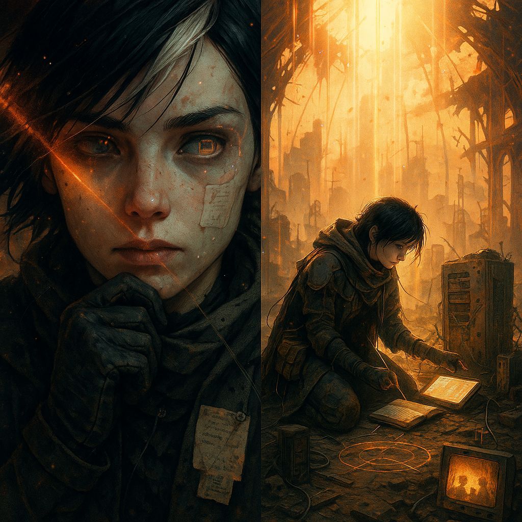 Post-Apocalyptic Archivist in Anime Style