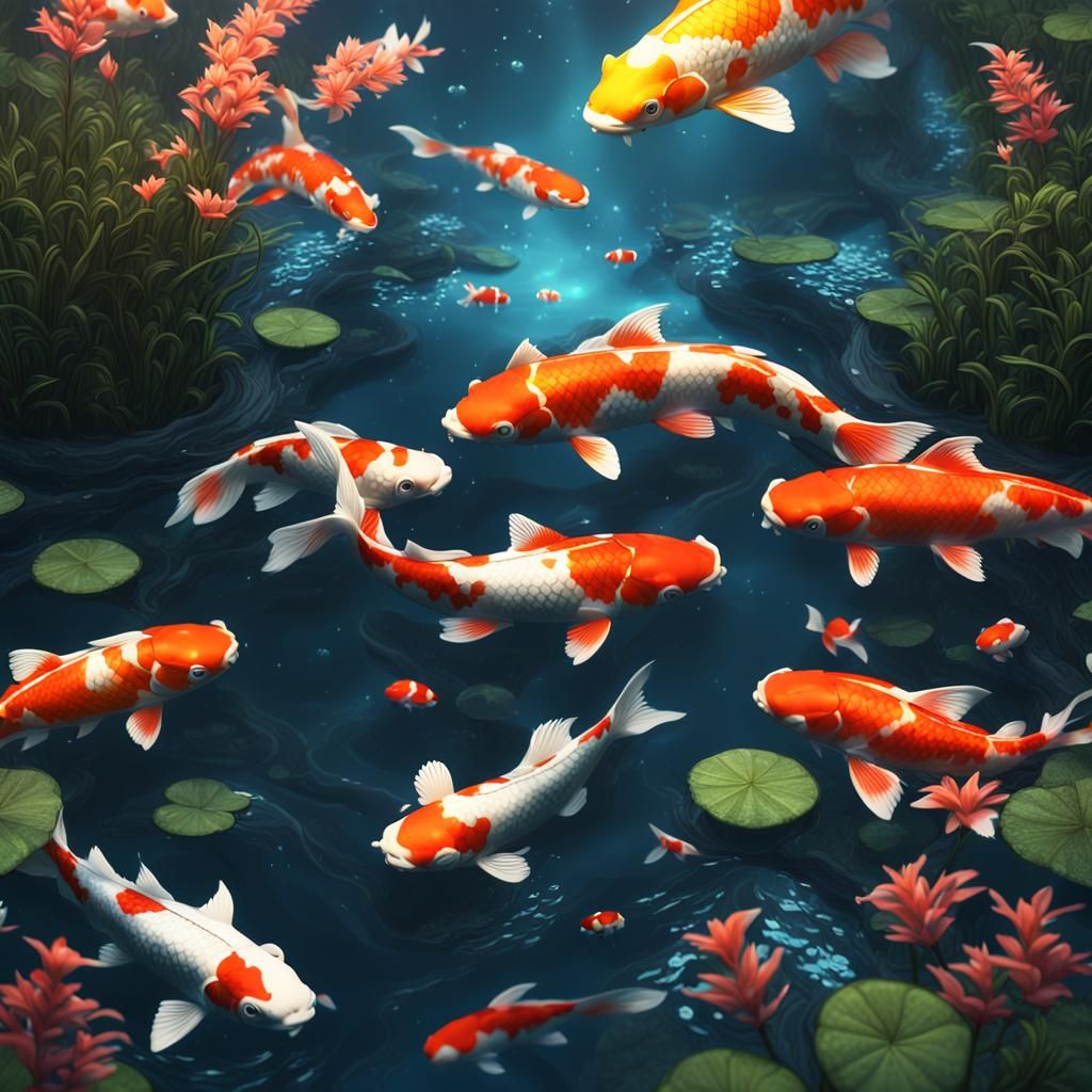 Koi Fish in Overgrown Pond: Detailed Matte Painting