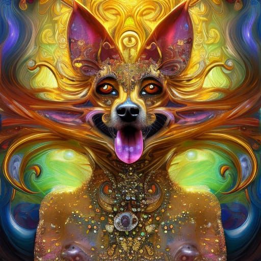 Glittering Fractal Dog in Digital Oil Painting Style