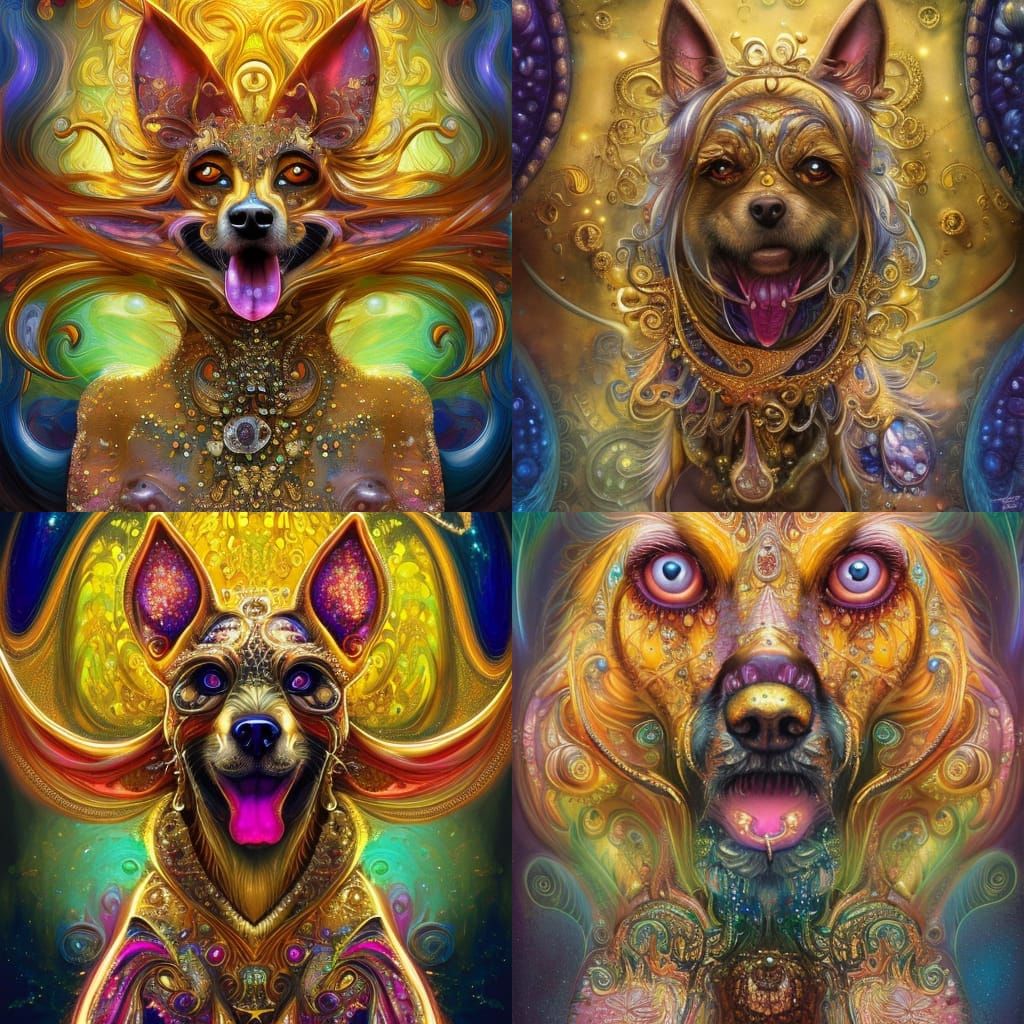 Golden Fractal Dog Digital Oil Painting