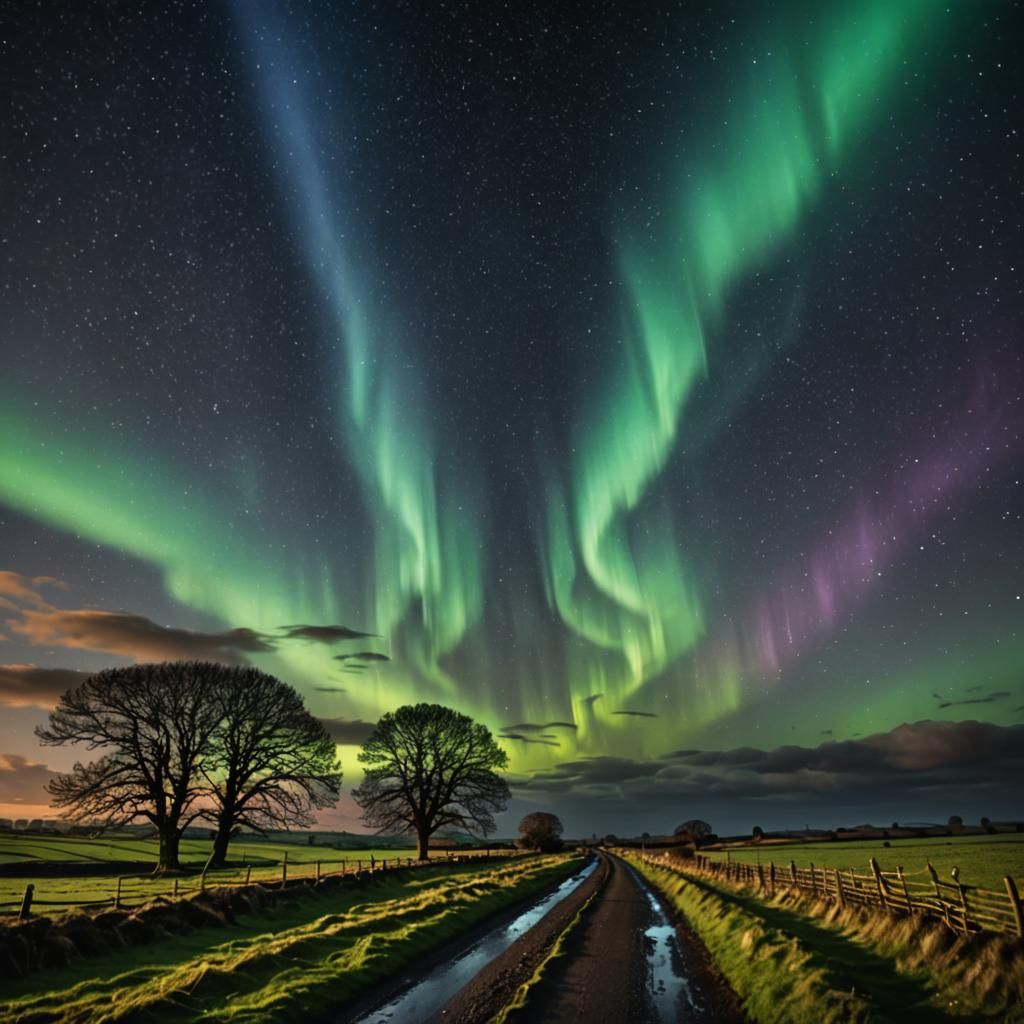 Yorkshire Northern Lights in Hyperrealistic Style