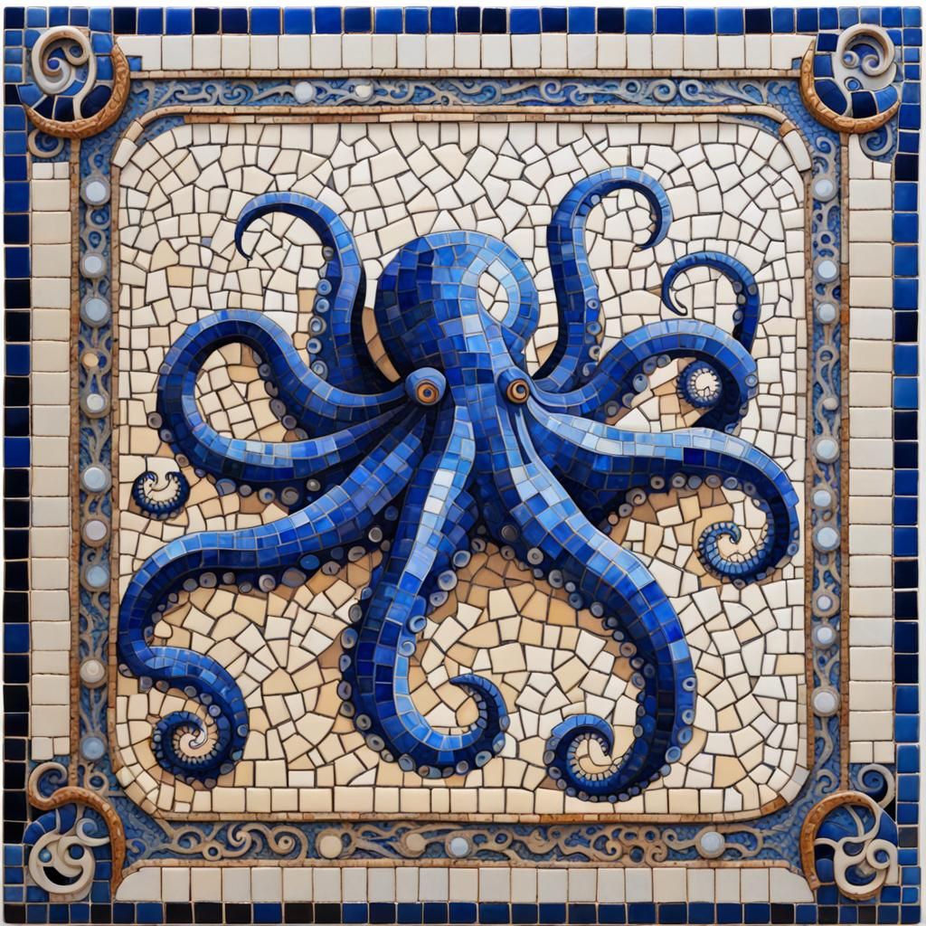 Octopi in Art Deco Portuguese Tile Mosaic