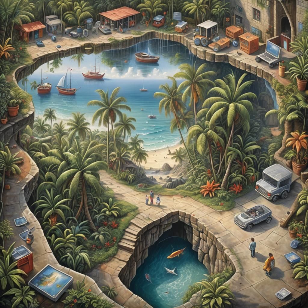 Surreal Distorted Tropical Island Holiday Illusion