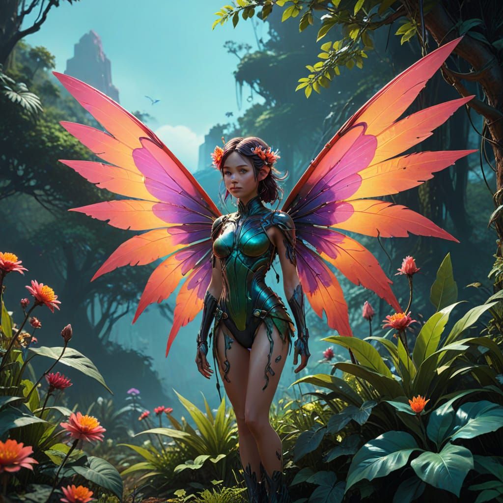 Mystical Flower Fairy Unfolds in Vibrant, Dreamlike Landscap...