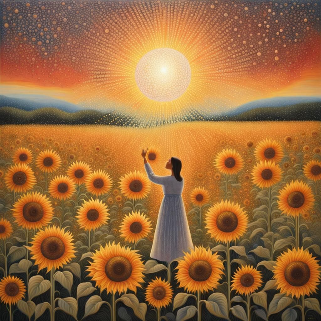 Sunflower Field Sunset: Ethereal Impressionism Painting