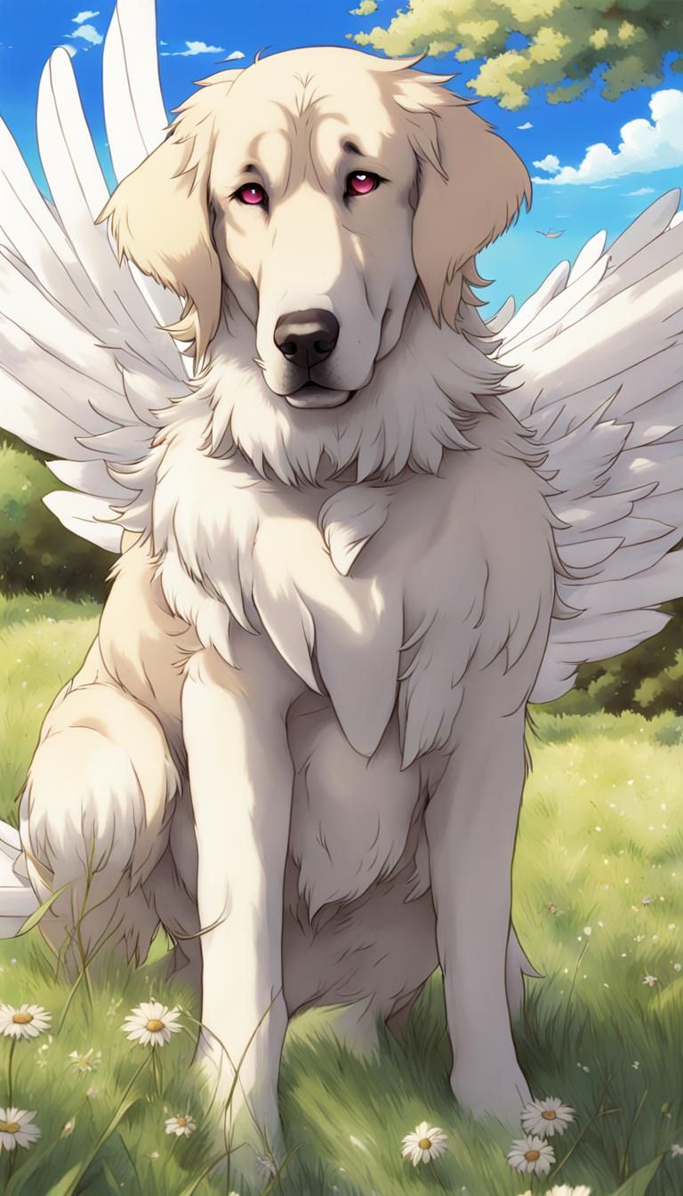 Winged Dog in Anime Style Field