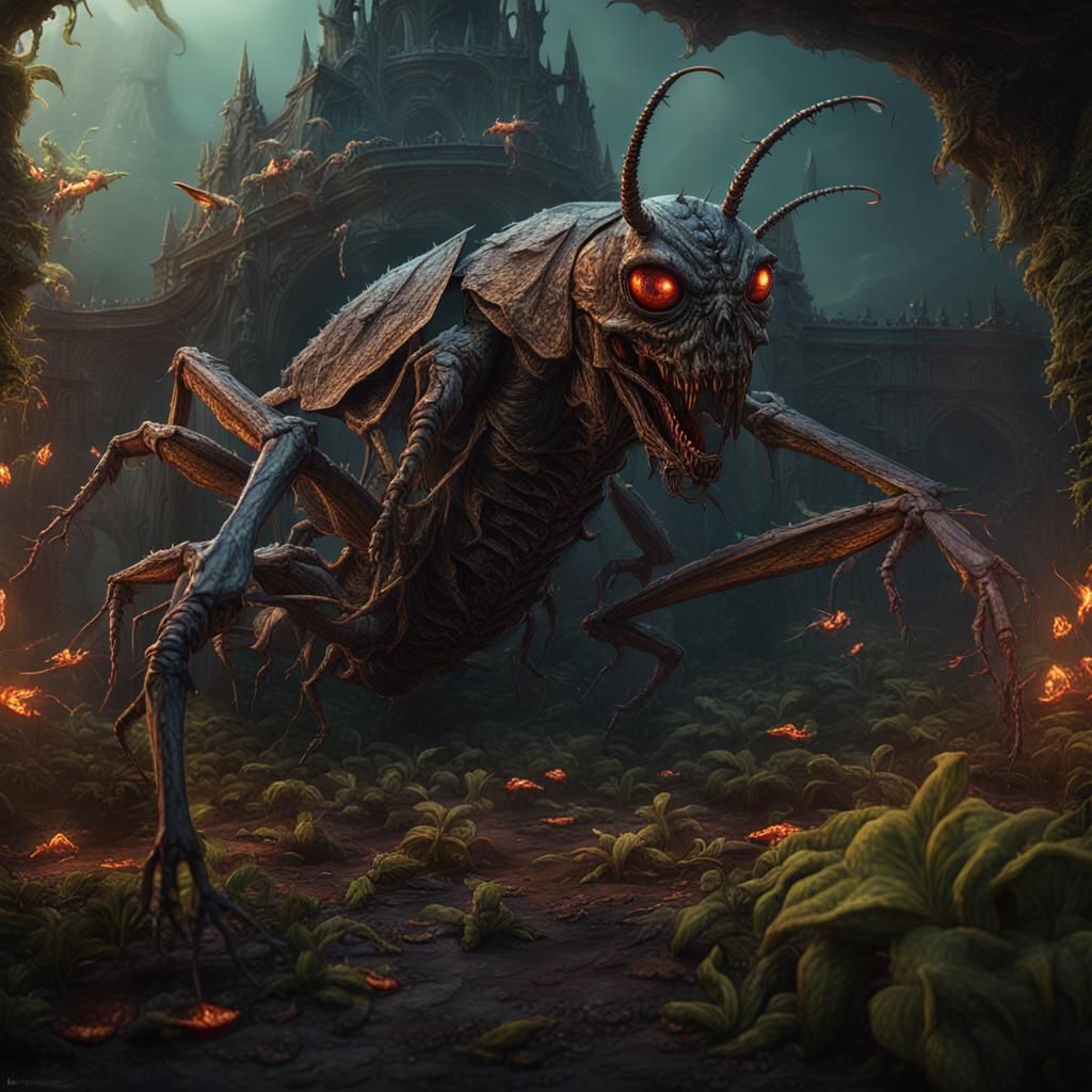 Demonic Locust in Hell Garden: Digital Art