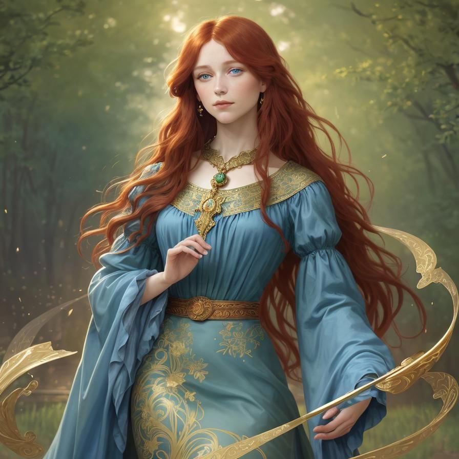 Beautiful Girl in Indigo Gown, Oil Painting