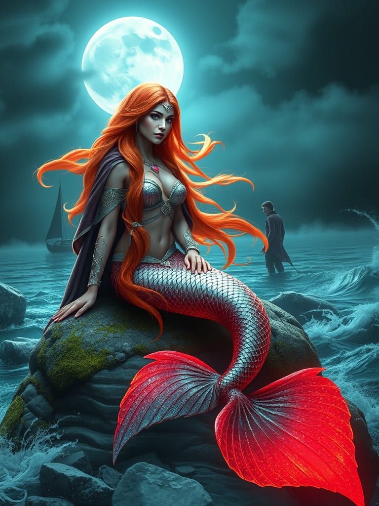 Cyber Mermaid with Neon Aura in Hyperrealistic Style