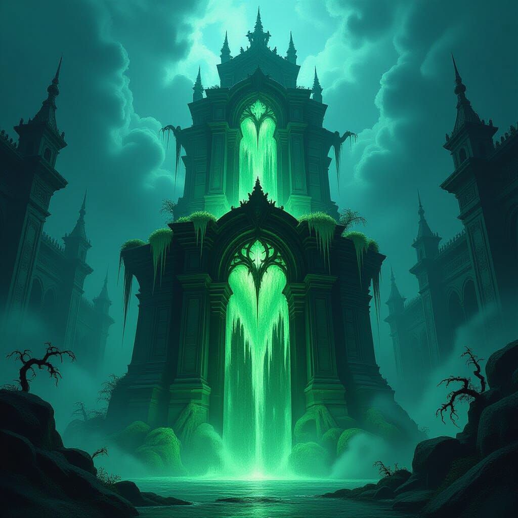 Nightmarish Fountain of Youth in Dark Fantasy Style