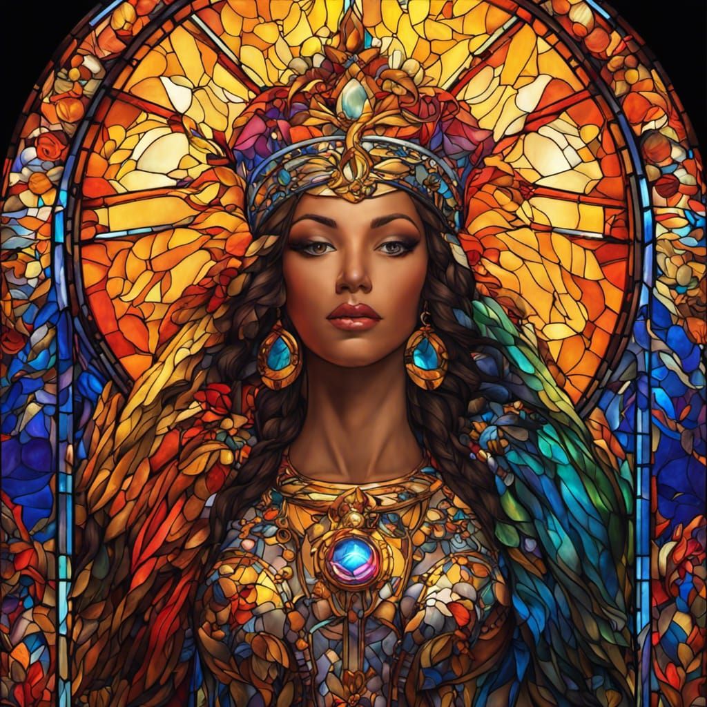 Stained Glass Goddess in Hyperrealistic Style