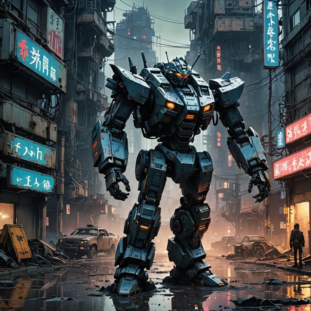 Giant Mecha in Post-Apocalyptic Wasteland: Moebius-Inspired