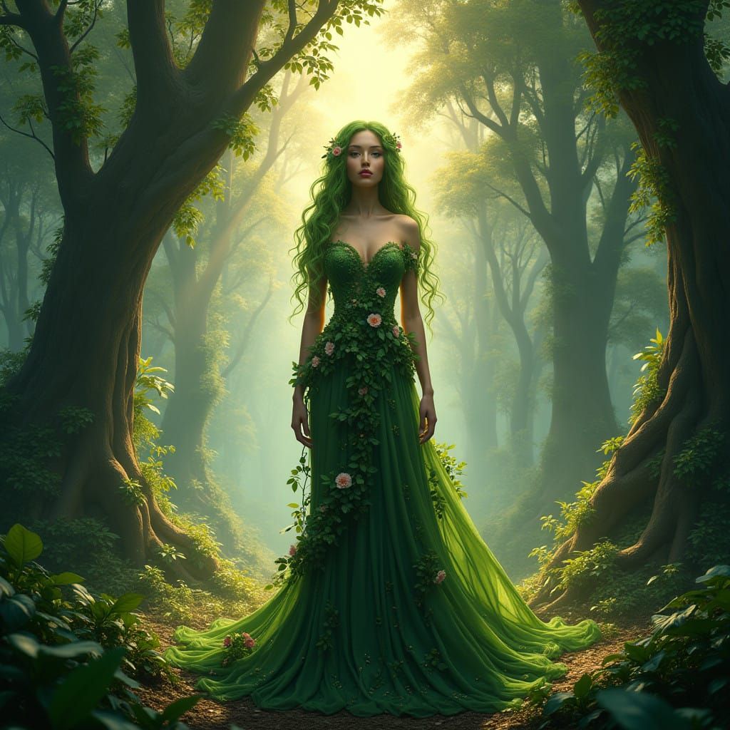 Enchanting Goddess of Nature in Whimsical Forest Realm