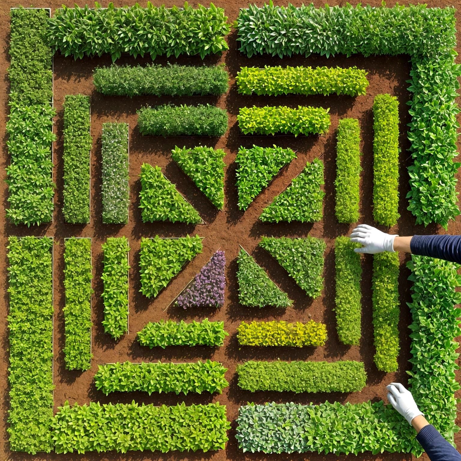 Surreal Garden Scene with Geometric Patterns and Perfect Org...