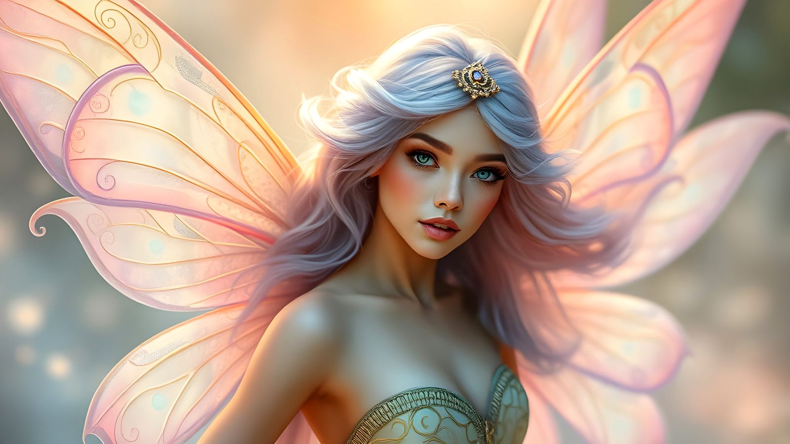 Surreal Fairy in Pastel Colours with Swirling Wings
