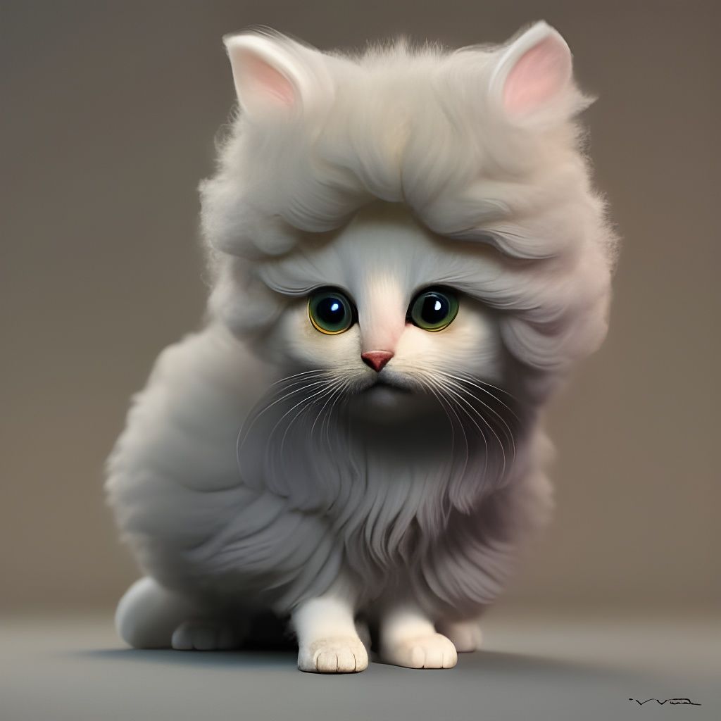 Fluffy 3D Portrait of a Cute Baby Cat