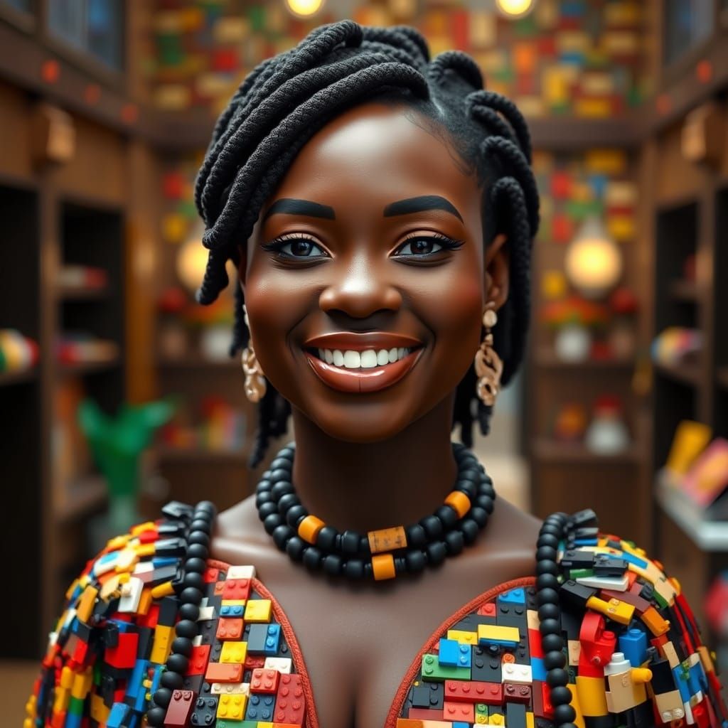 Black Woman in Lego Garments: Photorealistic Digital Art