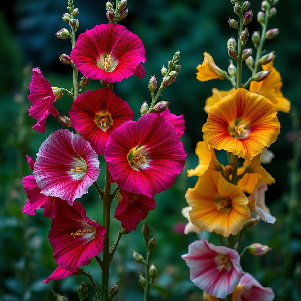 Vibrant Hollyhocks in Soft Focus