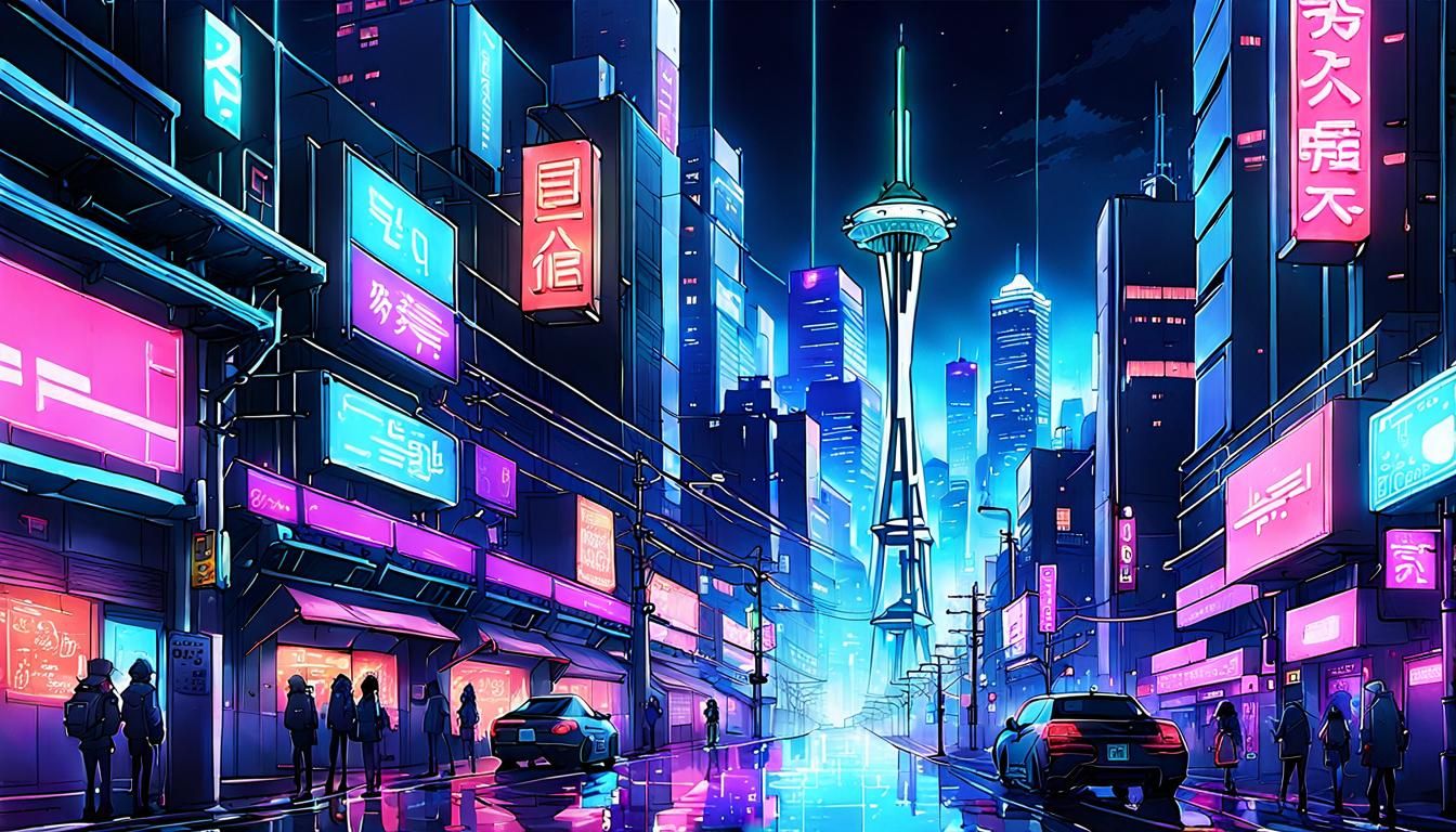 Cyberpunk Seattle: A Neon Anime Cityscape