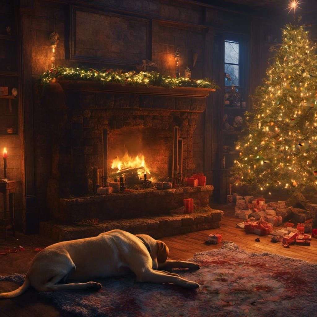 Heavenly Christmas Painting of Fireplace in Detailed Matte S...