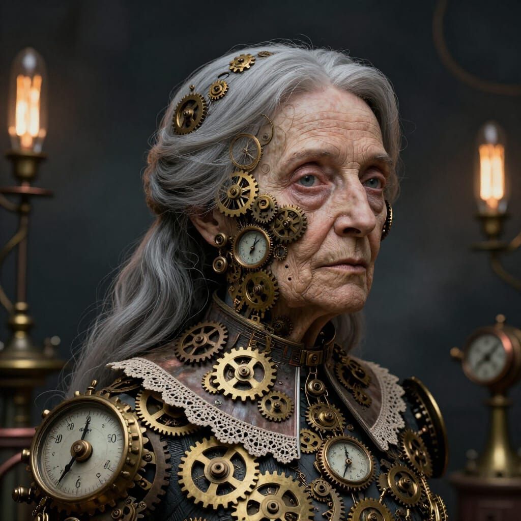 Steampunk Lady Portrait with Cog and Gear Details