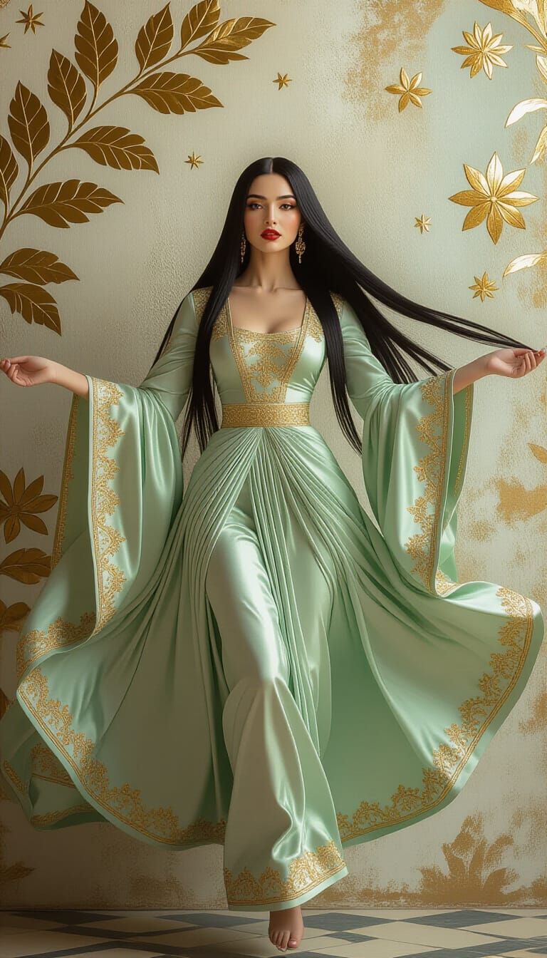 Ethereal Woman in Luxurious Gown: Fine Art Portrait