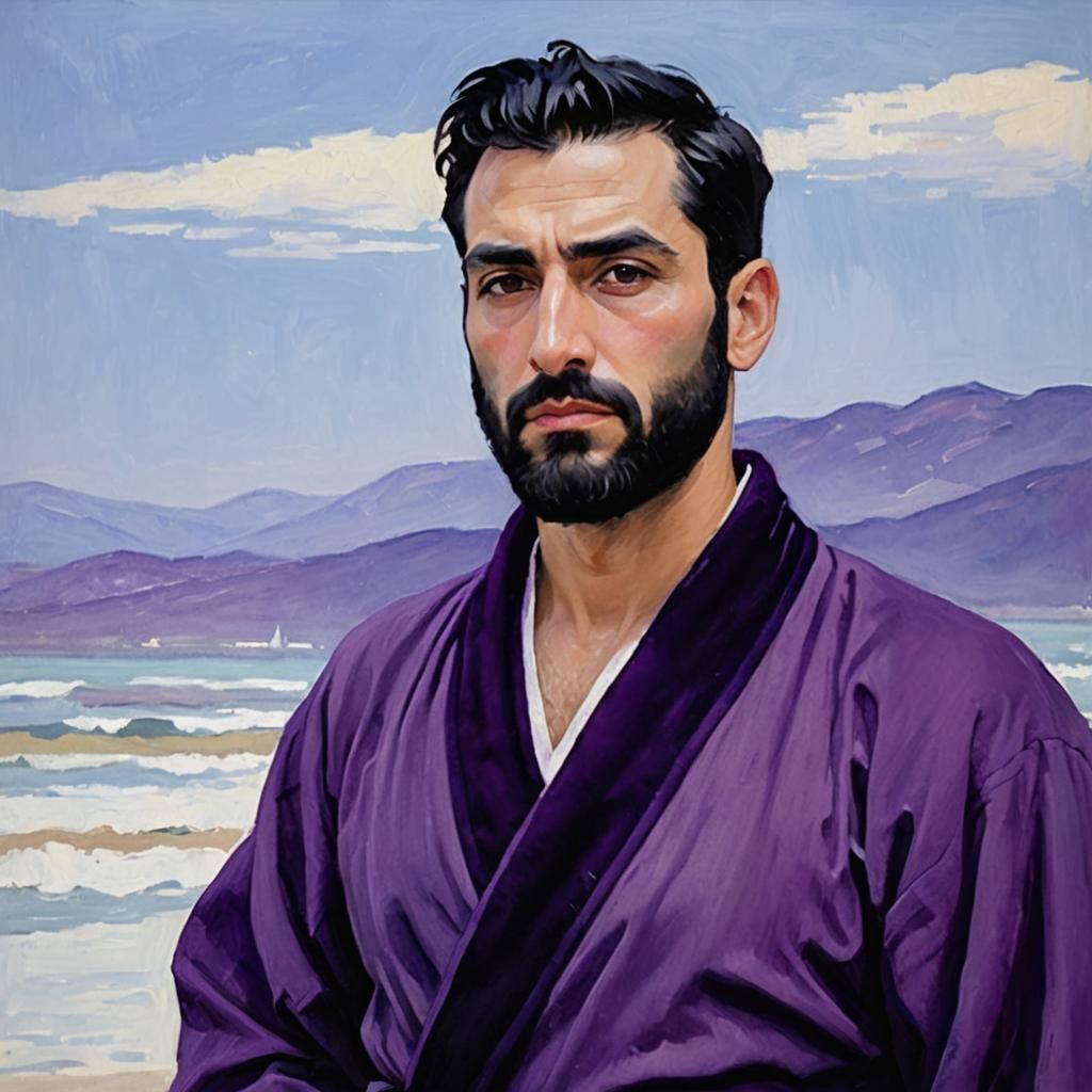 Serene Arab Man: Impressionist Oil Painting in Velvet