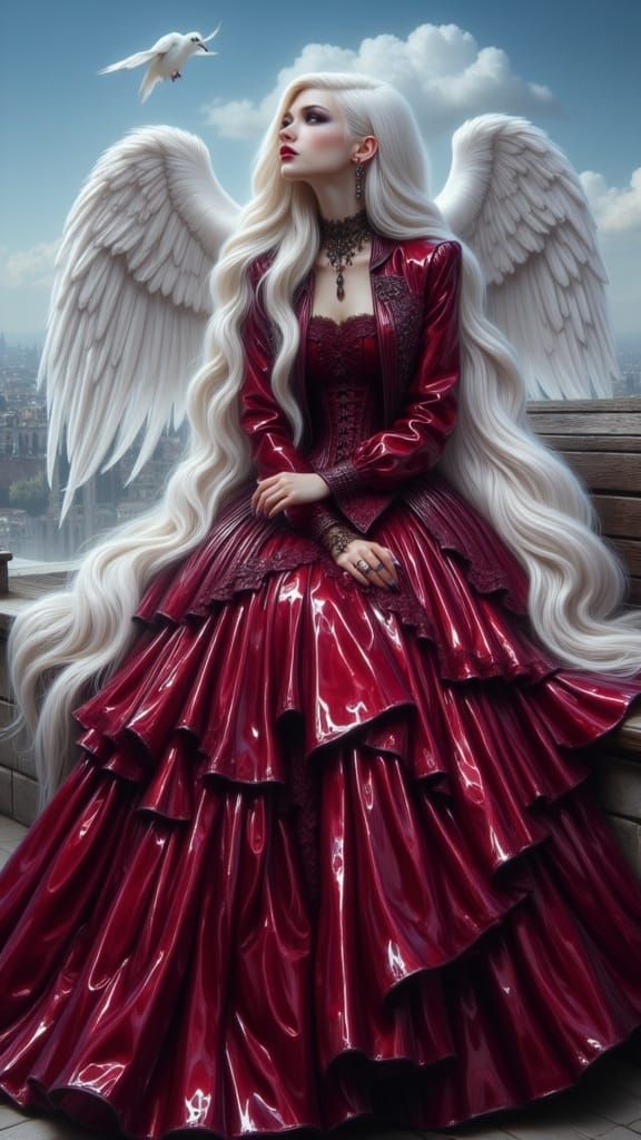 Blonde Princess with Angel Wings in Paris, Textured Oil Pain...