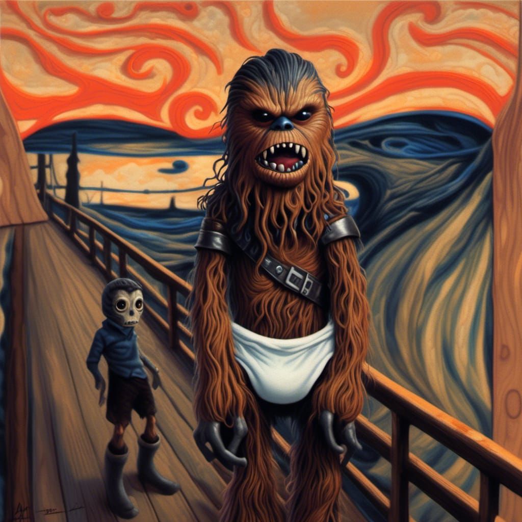 Anthropomorphic Chewbacca's Silent Scream: A Surrealist Take