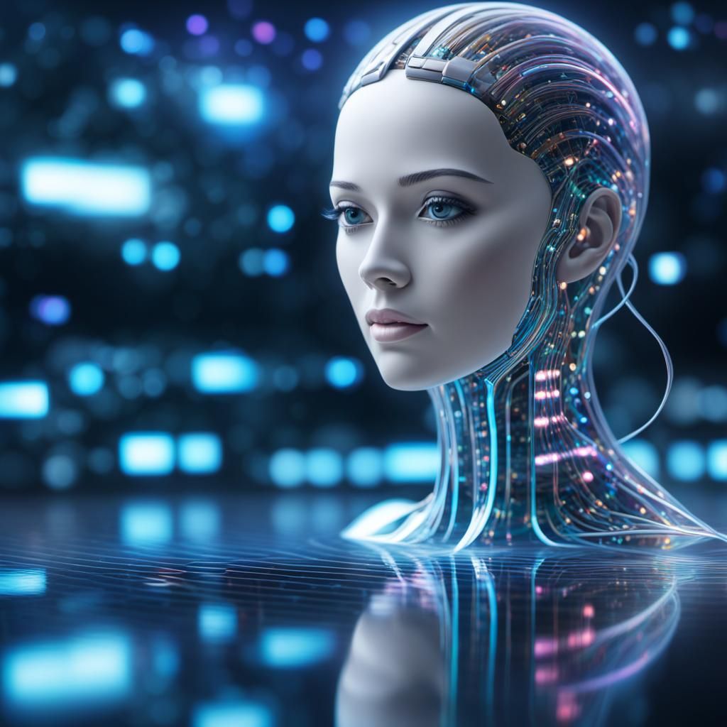 Humanoid in Digital Landscape of Sound Waves