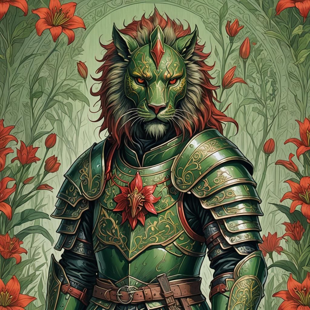 Gothic Slavic Warrior in Red Lily Armor