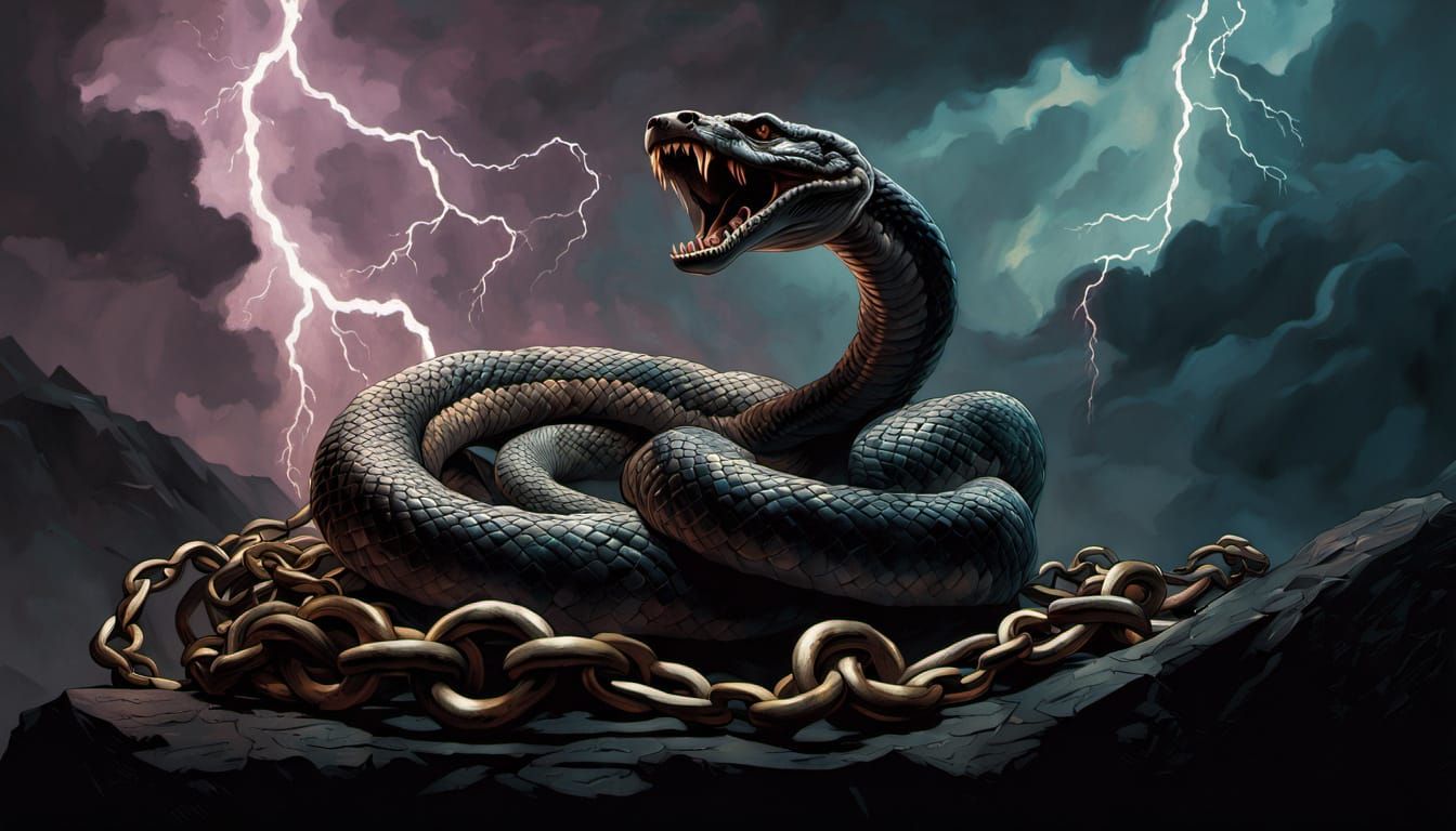 Defiant Rattlesnake Illustration in Apocalyptic Storm
