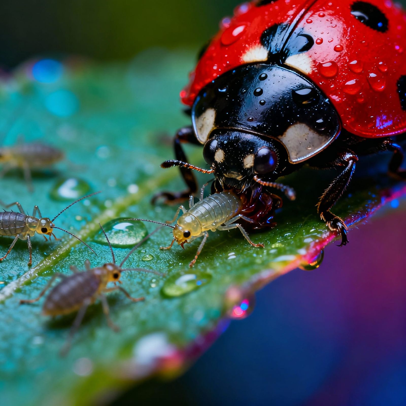 Ladybug Devours Aphid in Macro Photography