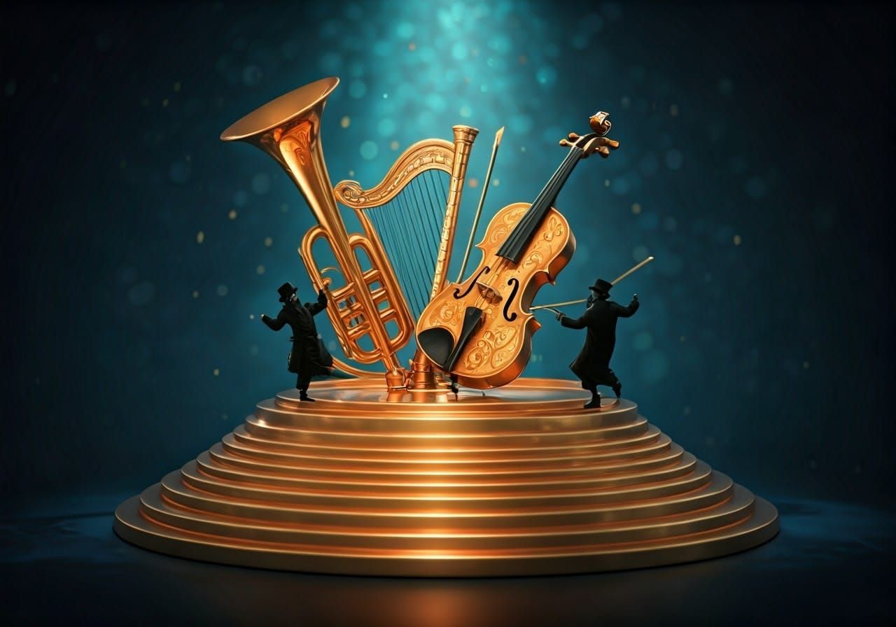 Golden Musical Instruments with Dancing Figures