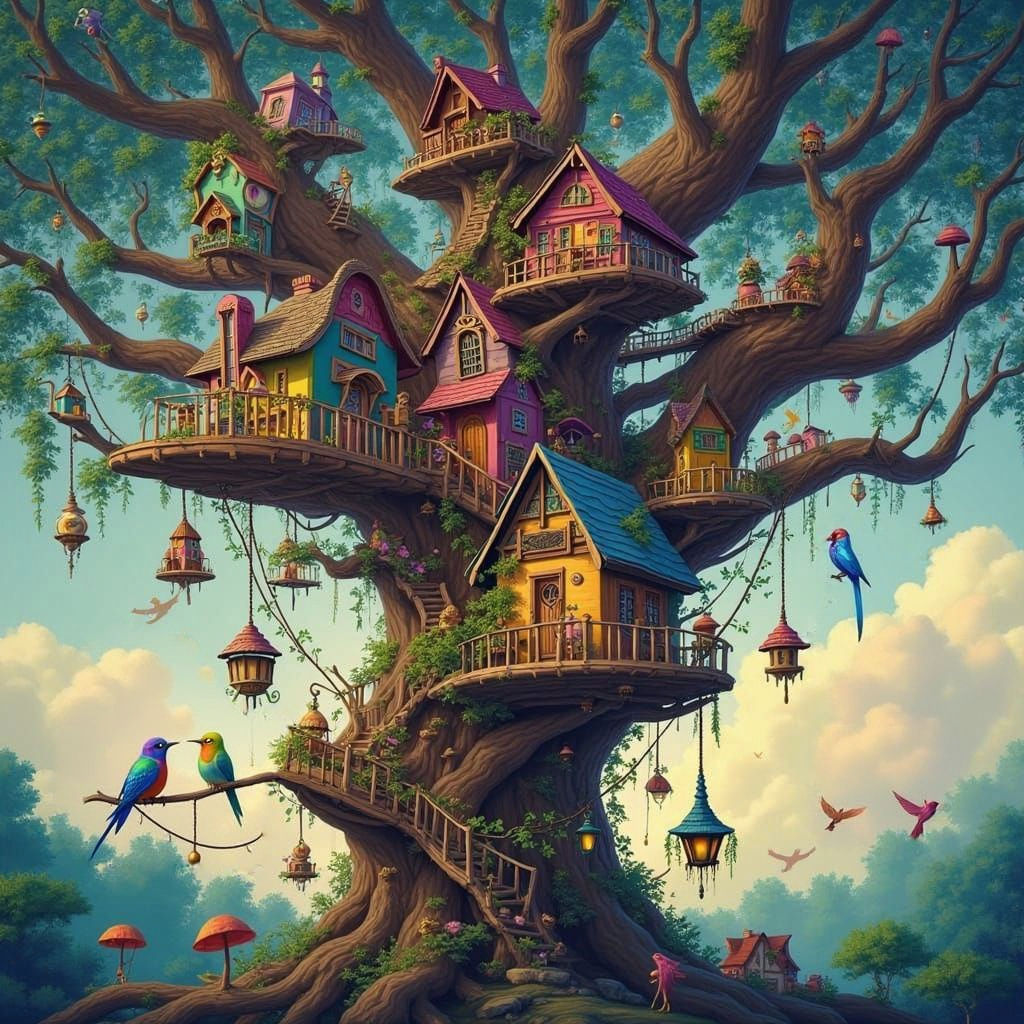Whimsical Treehouse Metropolis in Vibrant Colors