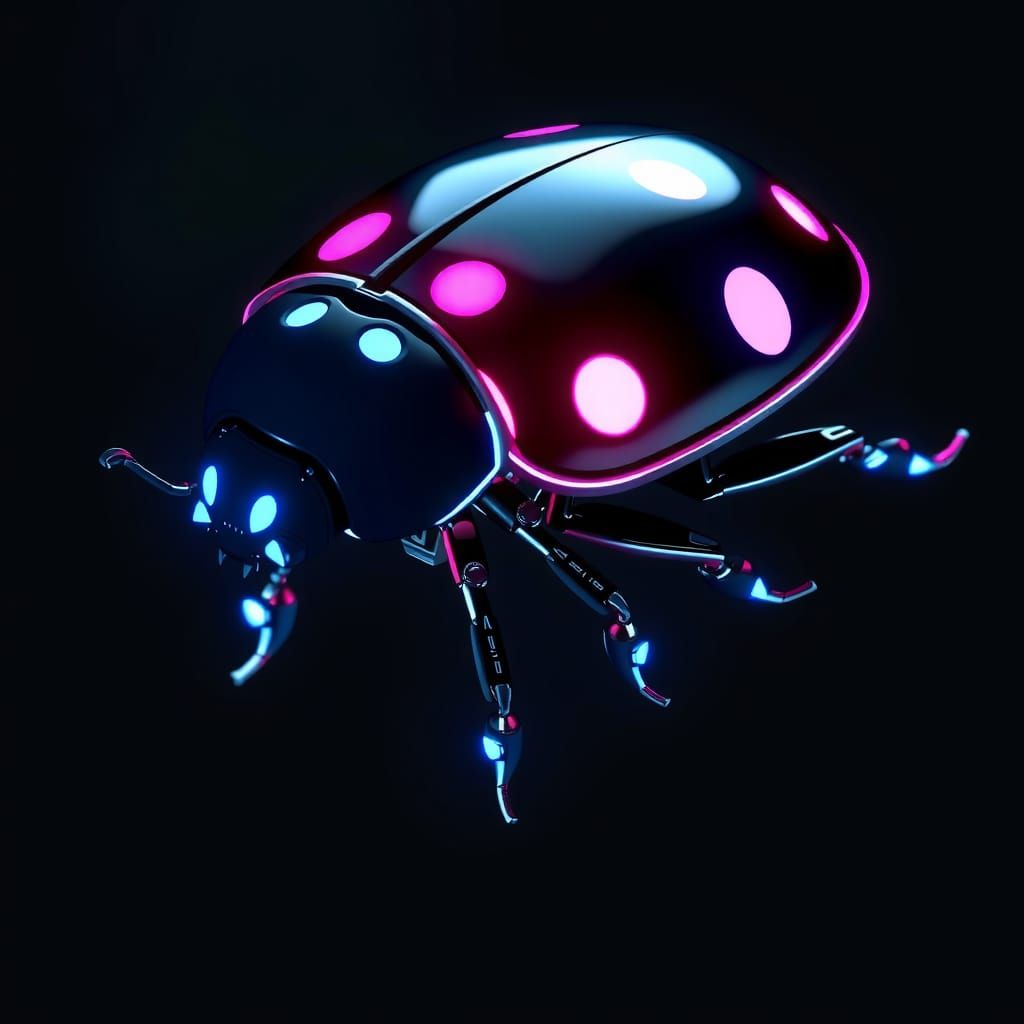 Neon Mechanized Ladybug in Cyberpunk Style