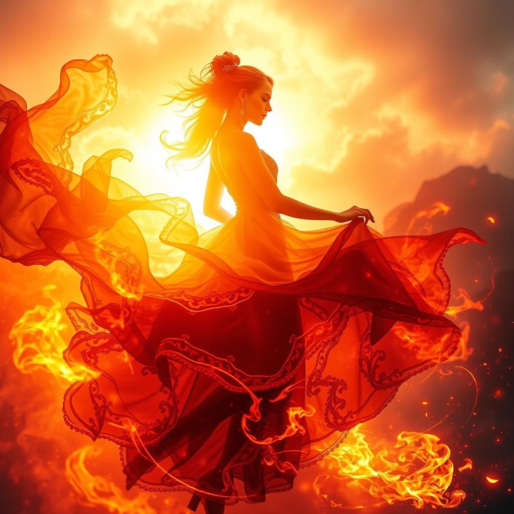 Lady Dancing with Fire in Digital Art Style
