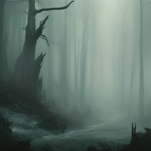 Eerie Misty Forests and Valleys in Dark Fantasy Art