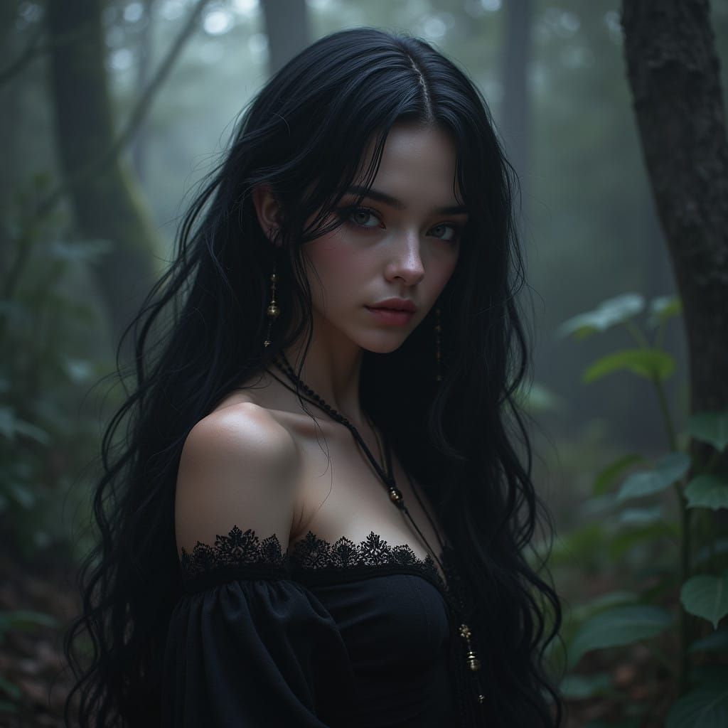 Elegant Young Woman in Mystical Fantasy Landscape