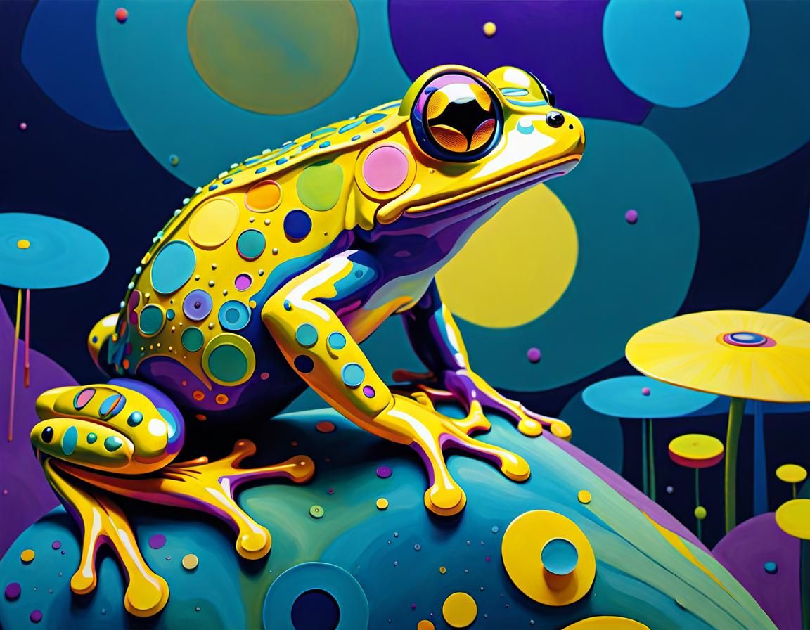 Psychedelic Frog in Geometric Circles, Art Brut Style